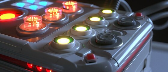 Defibrillator with blinking lights and buttons , 3D render - obrazy, fototapety, plakaty