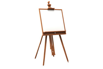 Blank Canvas on Wooden Easel. On White or PNG Transparent Background.