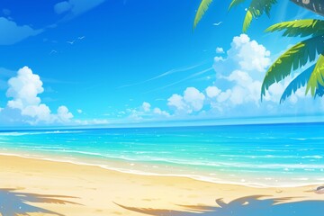 Fototapeta na wymiar Anime beach background, nature, wallpaper