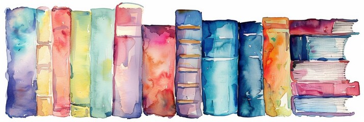 watercolor stack of books isolated on white background For teachers day design, back to school graphics, watercolor illustration  - obrazy, fototapety, plakaty