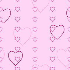 Editable Vector of Outline Style Love Themed Pink Hearts Illustration Seamless Pattern to Create Background or Decorative Element of Wedding Related Purposes