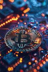 Bitcoin modern futuristic background. Virtual cryptocurrency concept