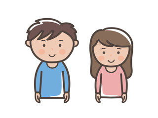 笑顔で正面を向く若い男女の上半身イラスト