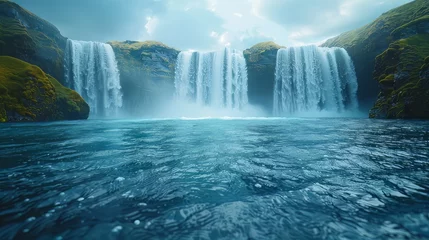 Fotobehang blue water flowing down the waterfall © Tn