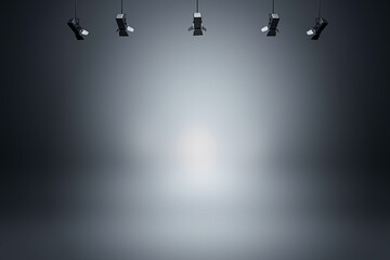 Abstract studio background with focused spotlights on a dark backdrop. 3D Rendering