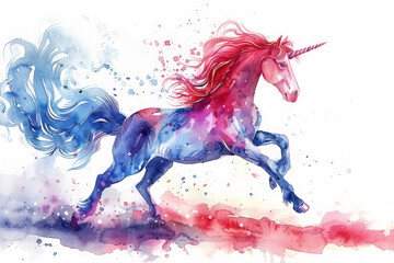 Obraz na płótnie Canvas Watercolor unicorn illustration in blue and pink