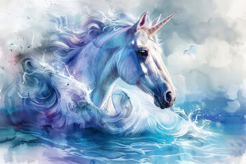Watercolor unicorn illustration, 
