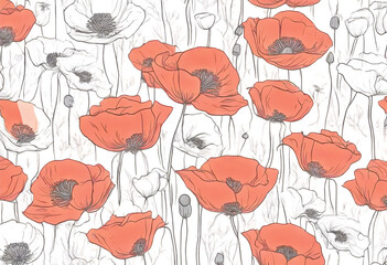 vector flower bloomy pattern �Botanical style line surface handcrafted poppy art art �Colorful background �Poppy texture blossoming �Wildflowers poppies artsy vector Flourish seamless line design