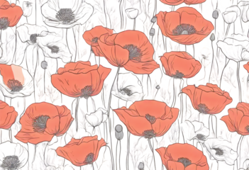 vector flower bloomy pattern �Botanical style line surface handcrafted poppy art art �Colorful background �Poppy texture blossoming �Wildflowers poppies artsy vector Flourish seamless line design