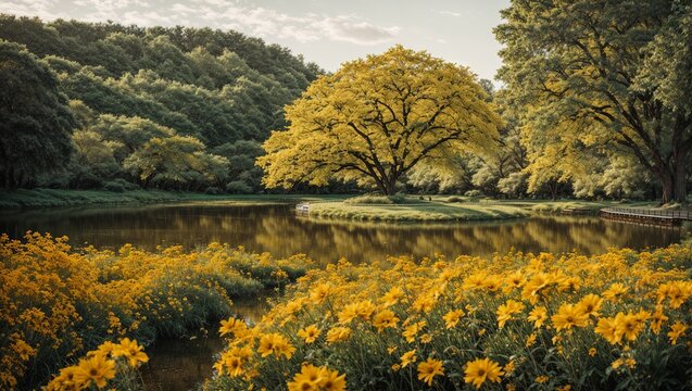 A lonely majestic tree and a magnificent view. Nature and forest image.