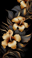Beautiful large flowers on black background
