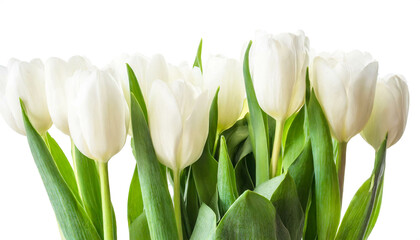 Weiß Tulpen am unteren Rand isoliert auf weißen Hintergrund, Freisteller 