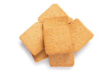 Pile of plain biscuits on white background. Cookies are isolated. With a shadow.