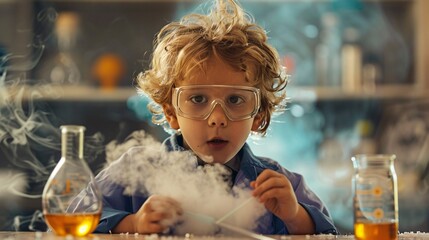 Unconventional scientist. Adolescent conducting tests.