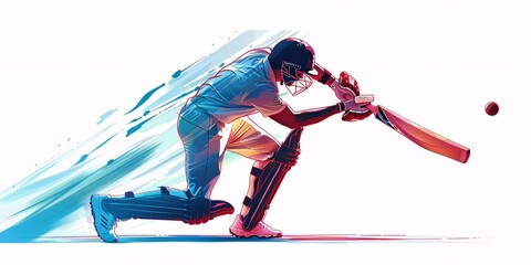 Graphic depiction of a cricketer in motion on a blank background for a tournament advertisement. - 767656917