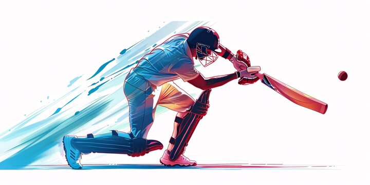Graphic depiction of a cricketer in motion on a blank background for a tournament advertisement.