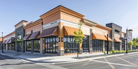 A modern, versatile space for sale or lease in a diverse building featuring both retail and office options, complete with an awning.
