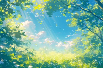 Fototapeta na wymiar Anime nature wallpaper, background, manga, art