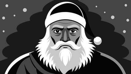 Monochrome Santa Claus Portrait Vector Drawing 