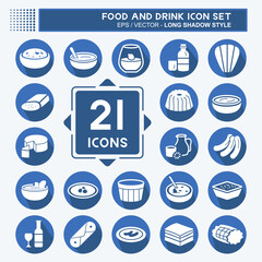 Icon Set Food and Drink - Long Shadow Style - Simple illustration,Editable stroke