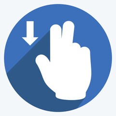 Icon Two Fingers Down - Long Shadow Style - Simple illustration,Editable stroke
