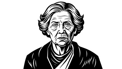 Captivating Black and White Vector Portrait Old Woman's Face 