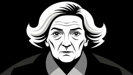 Captivating Black and White Vector Portrait Old Woman's Face 