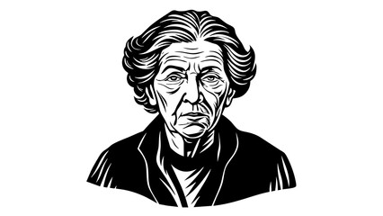 Fototapeta na wymiar Captivating Black and White Vector Portrait Old Woman's Face 