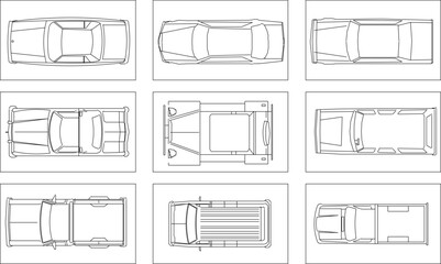 Adobe Illustrator Artwork Vector illustrator design sketch, collection of car images seen from above - obrazy, fototapety, plakaty