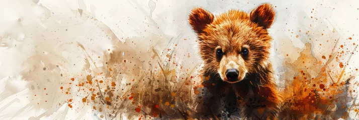 Fotobehang Whimsical watercolor playful baby bear cub , watercolor illustration  © fotogurmespb