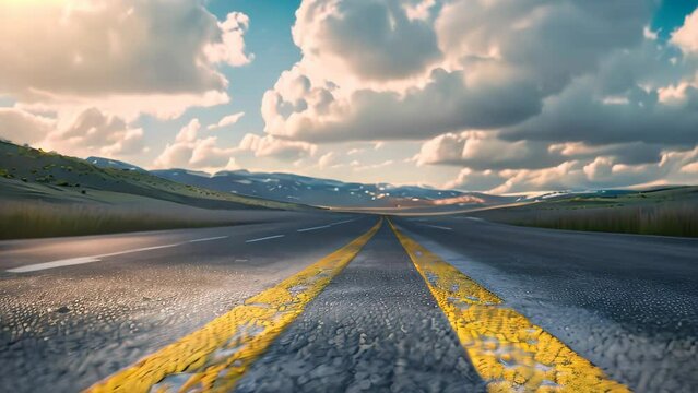 close up road with clouds. 4k video