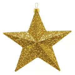 Fototapeta premium Golden glittering star shaped Christmas ornament isolated, AI Generative.