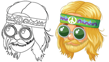 Colorful and detailed hippie character design.