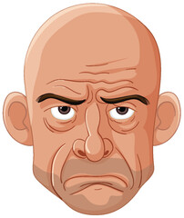 Vector illustration of a bald, grumpy man's face