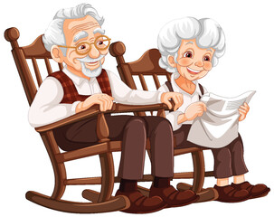 Illustration of grandparents sitting on a rocking chair