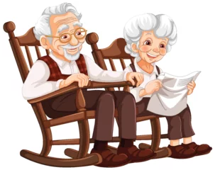 Poster Enfants Illustration of grandparents sitting on a rocking chair