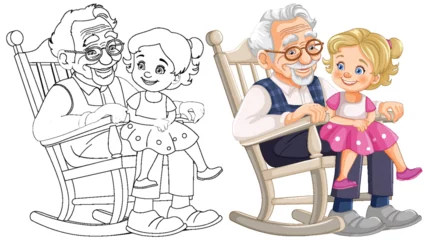 Peel and stick wall murals Kids Elderly man and young girl enjoying each other's company