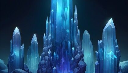 Abstract holographic low-poly fantasy crystal glass blue stalagmites background - obrazy, fototapety, plakaty