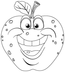 Crédence de cuisine en verre imprimé Enfants Black and white illustration of a smiling strawberry.