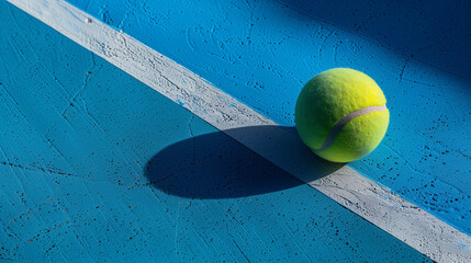Minimalistic photo of a tennis ball on the court with shadow.