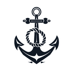 Vector illustration, monochrome sea anchor icon isolated on white background. Simple shape for design logo, emblem, symbol, sign, badge, label, stamp.