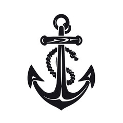 Vector illustration, monochrome sea anchor icon isolated on white background. Simple shape for design logo, emblem, symbol, sign, badge, label, stamp.