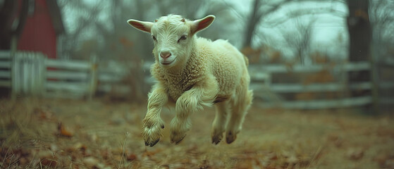 a small sheep that is jumping in the air
