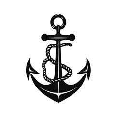 Vector illustration, monochrome sea anchor icon isolated on white background. Simple shape for design logo, emblem, symbol, sign, badge, label, stamp.