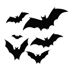 Black silhouettes of bats on a white background
