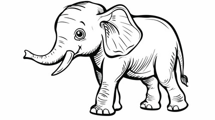 Cartoon funny cute elephant Black and white freehand