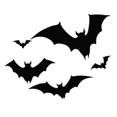 Black silhouettes of bats on a white background