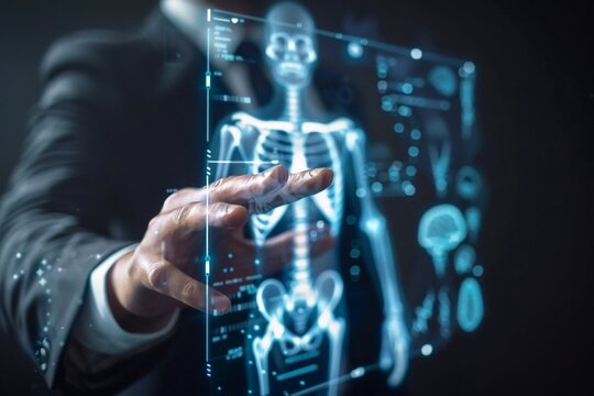 Businessman Interacting with holographic human body scan.