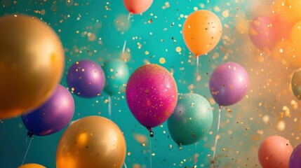 Colorful balloons. Concept of happy birth day in summer and wedding, honeymoon party use for background. Vintage color tone style