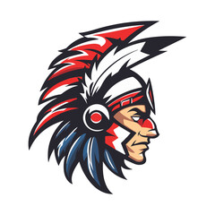 Apache Warrior Mascot for Esports Team Logo Flat Color Vector on White Background